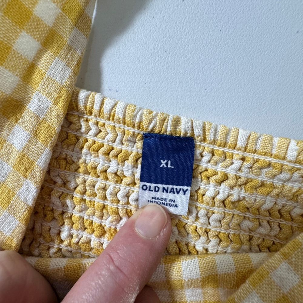 Old Navy Yellow Gingham Square Neck Mini Dress XL Sleeveless Smocked Back 708450 - Picture 7 of 9